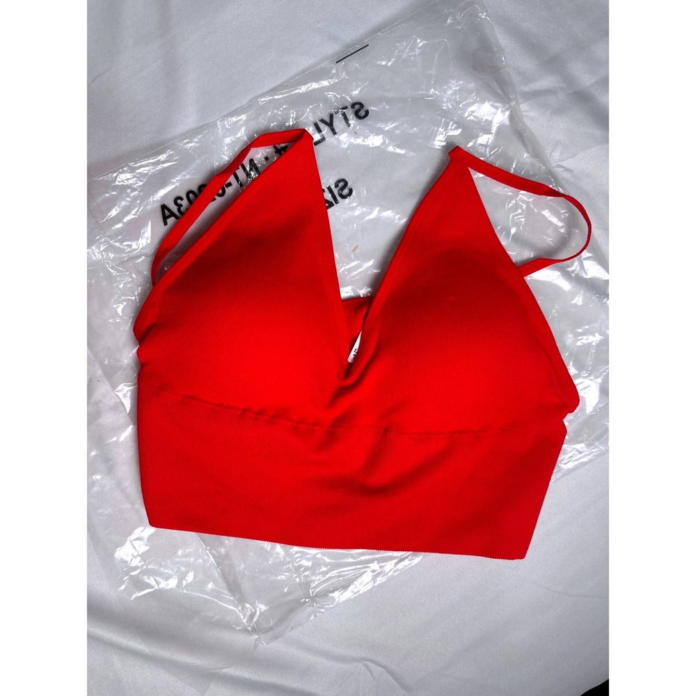 Zenana Red Ribbed Seamless Bralette V-Neck Adjustable Straps NT-6203A L/XL